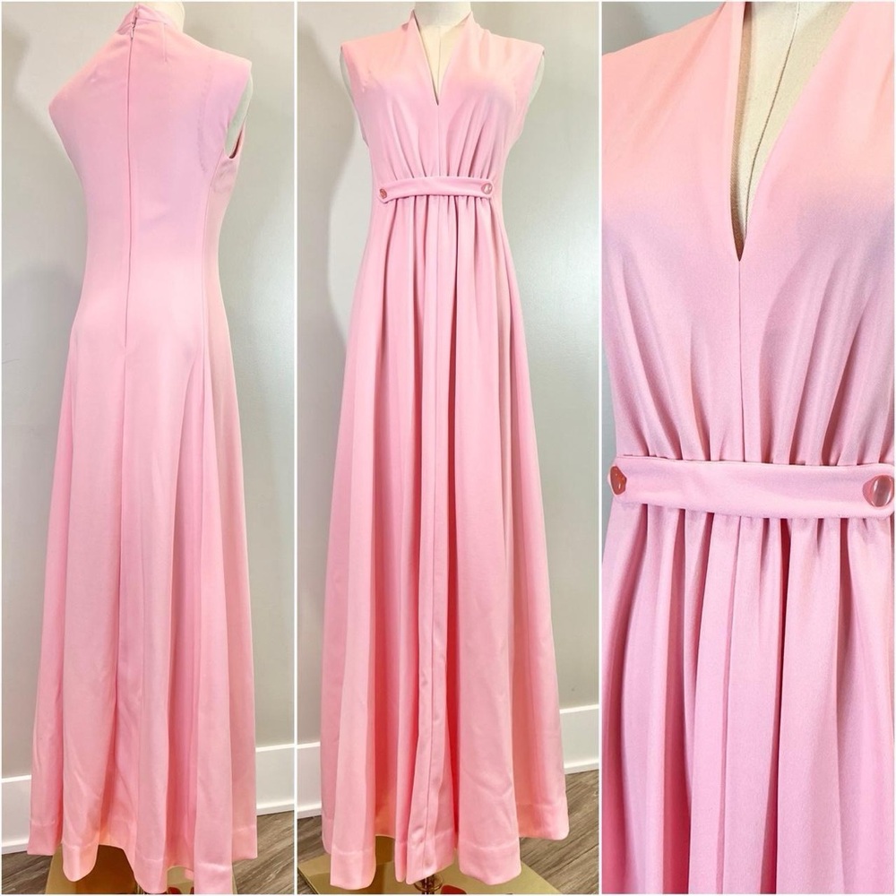 Vintage 1970s Bubblegum Pink Dress Maxi Elegant Formal Retro 70s Small Medium